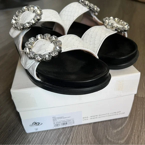 SCHUTZ Arial Sandals w/Rhinestone Buckles Size 9 - Picture 4 of 9
